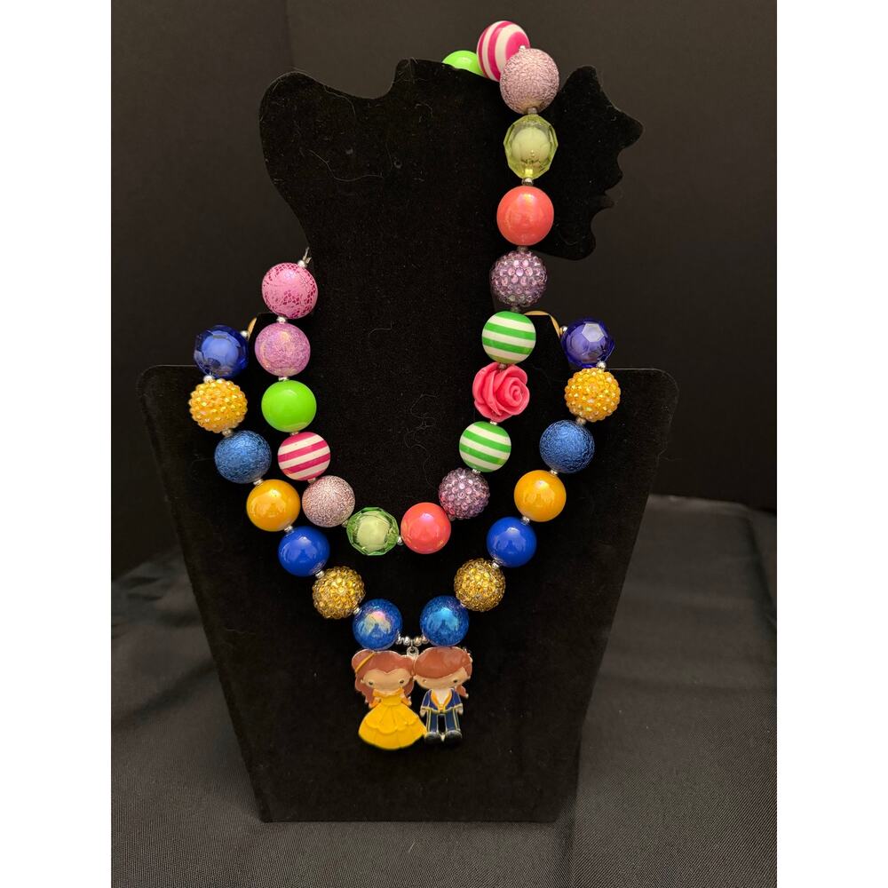 Lot 10 Chunky Bubblegum Beaded Necklaces Disney Character Charms Unbranded 18”